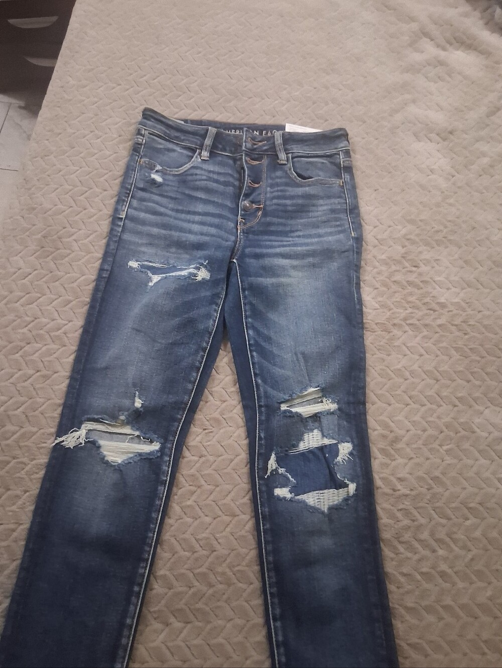 American Eagle Outfitters Dark Blue Distressed Skinny Jeans